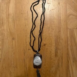 Elegant Hand Made Black Hematite Beaded Necklace with Carved Buddha Pendant